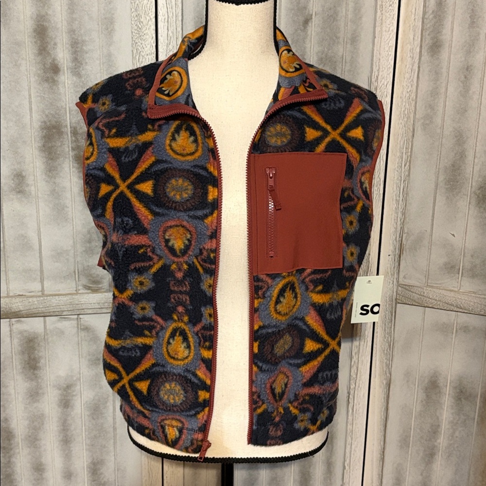 SO Cozy Sherpa Fleece Full Zip Aztec Geometric Pattern